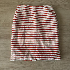 Red and white striped midi skirt